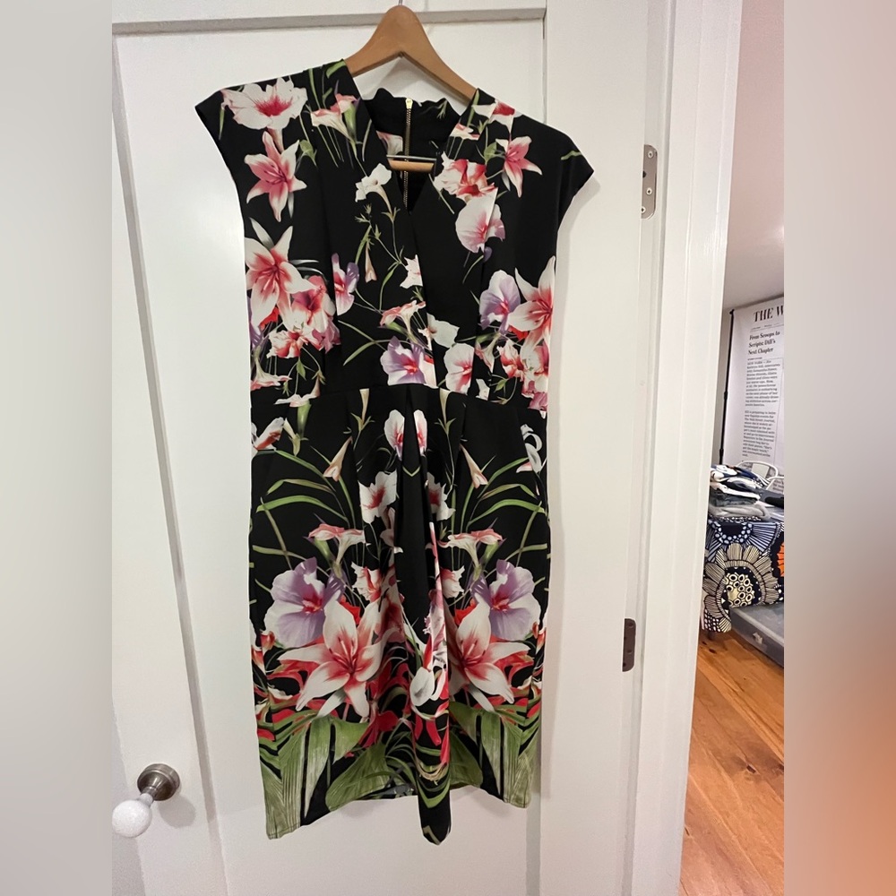 Ted Baker London Black Dress with Pink and White Floral Design